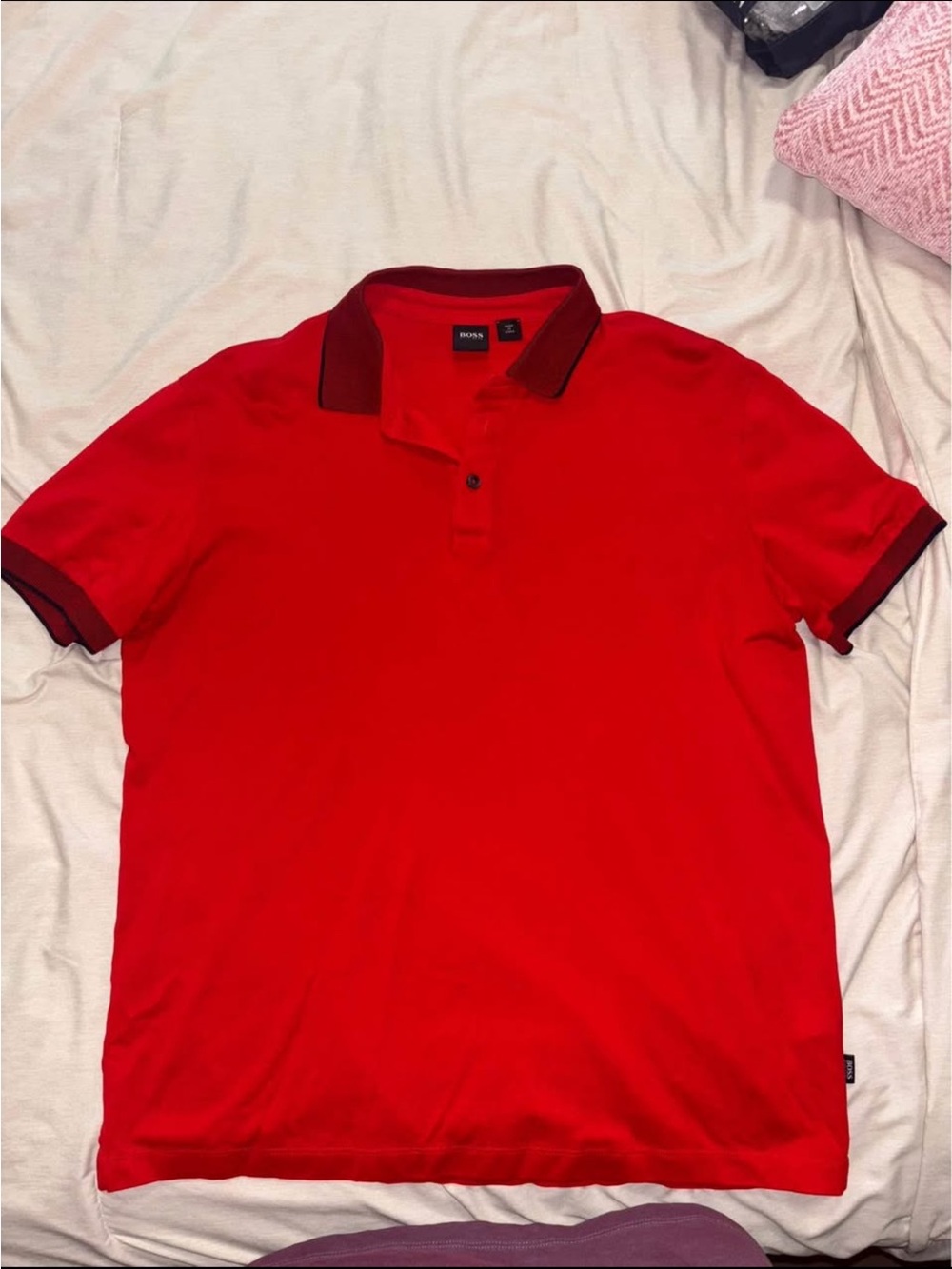 Hugo Boss Red Polo with Dark Contrast Collar